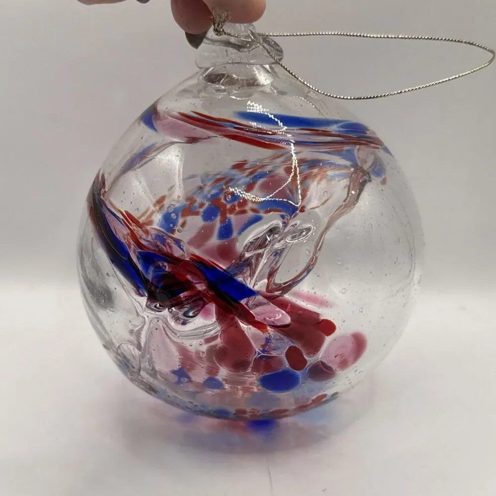 Hanging Glass Ball 5” Diameter 4th of July Witch Ball Red & Blue - Picture 2 of 7